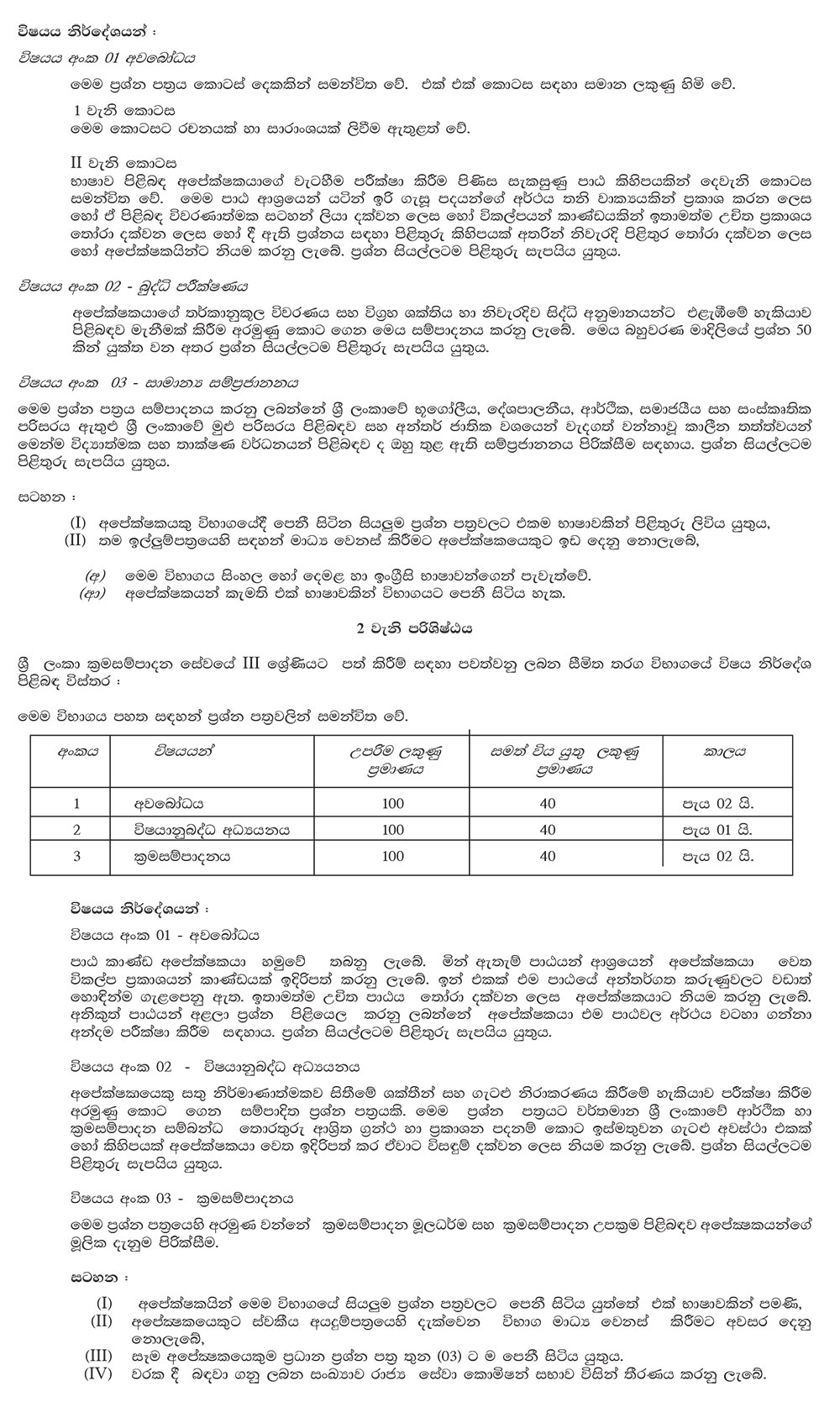 Open / Limited Competitive Exam for Recruitment to Grade III of the Sri Lanka Planning Service - 2017